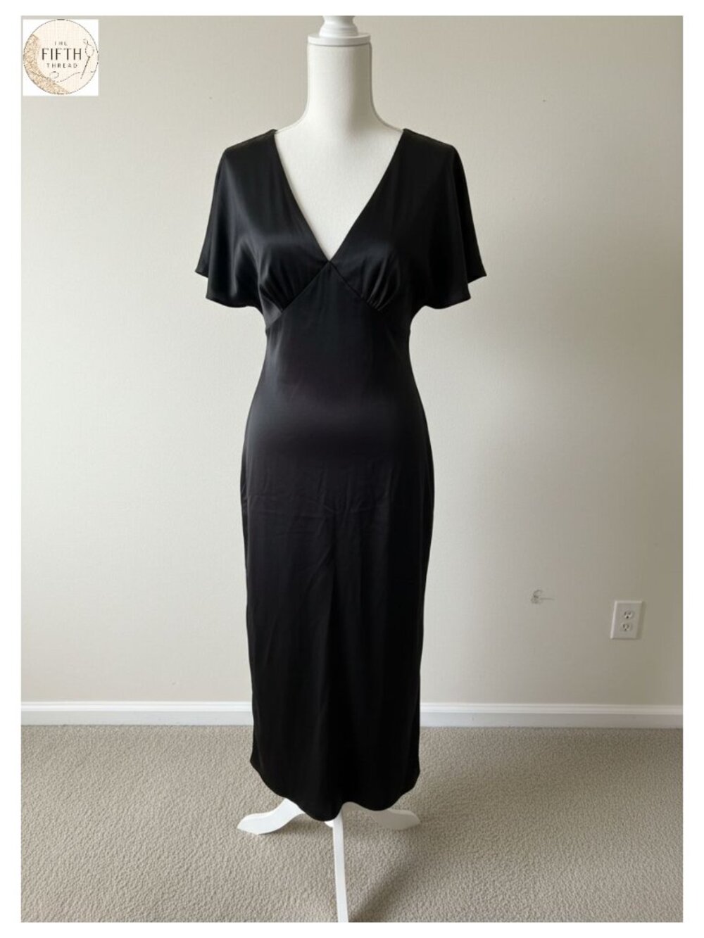Satin V Neck Puff Sleeve Midi Dress Women Formal Cocktail Wedding Guest